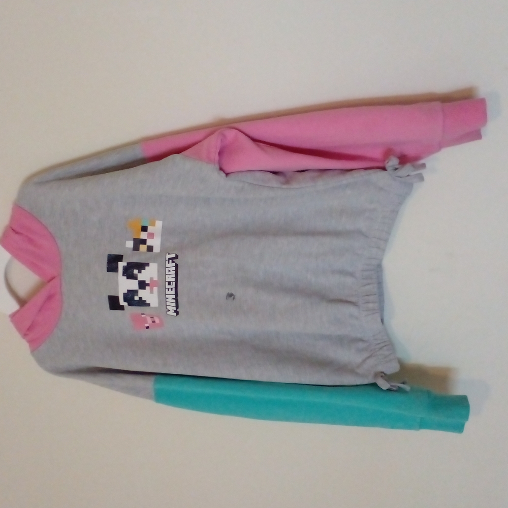 MINECRAFT KID SZ L HOODIE PINK GRAY AND GREEN PASTEL COLORS USED